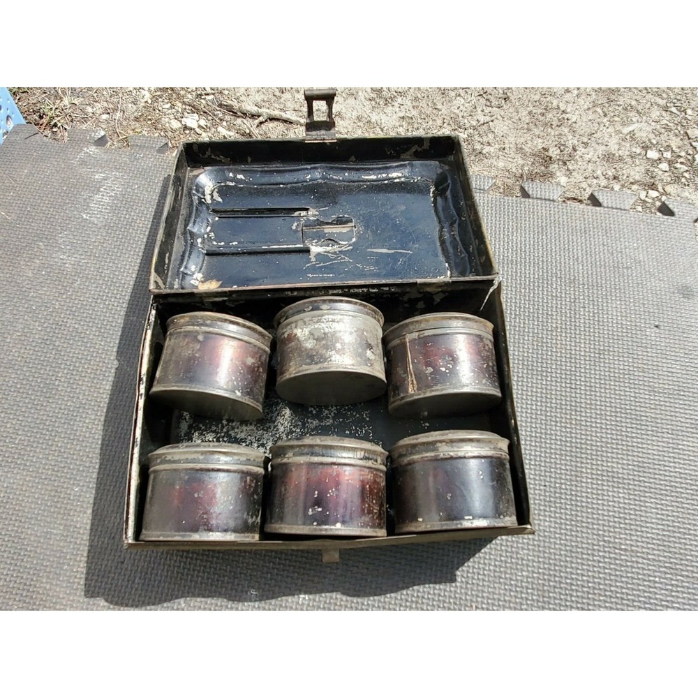 ANTIQUE TIN SPICE CANISTER SET‎ in BOX travel